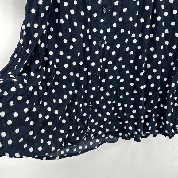 TYLHO Anthropologie Blouse Womens Button Down Short Sleeve Swing Polka Blue S - Picture 4 of 9